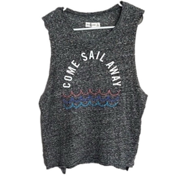 COME SAIL AWAY Screen Print Crop Top Space Dye Gray M - Picture 3 of 5